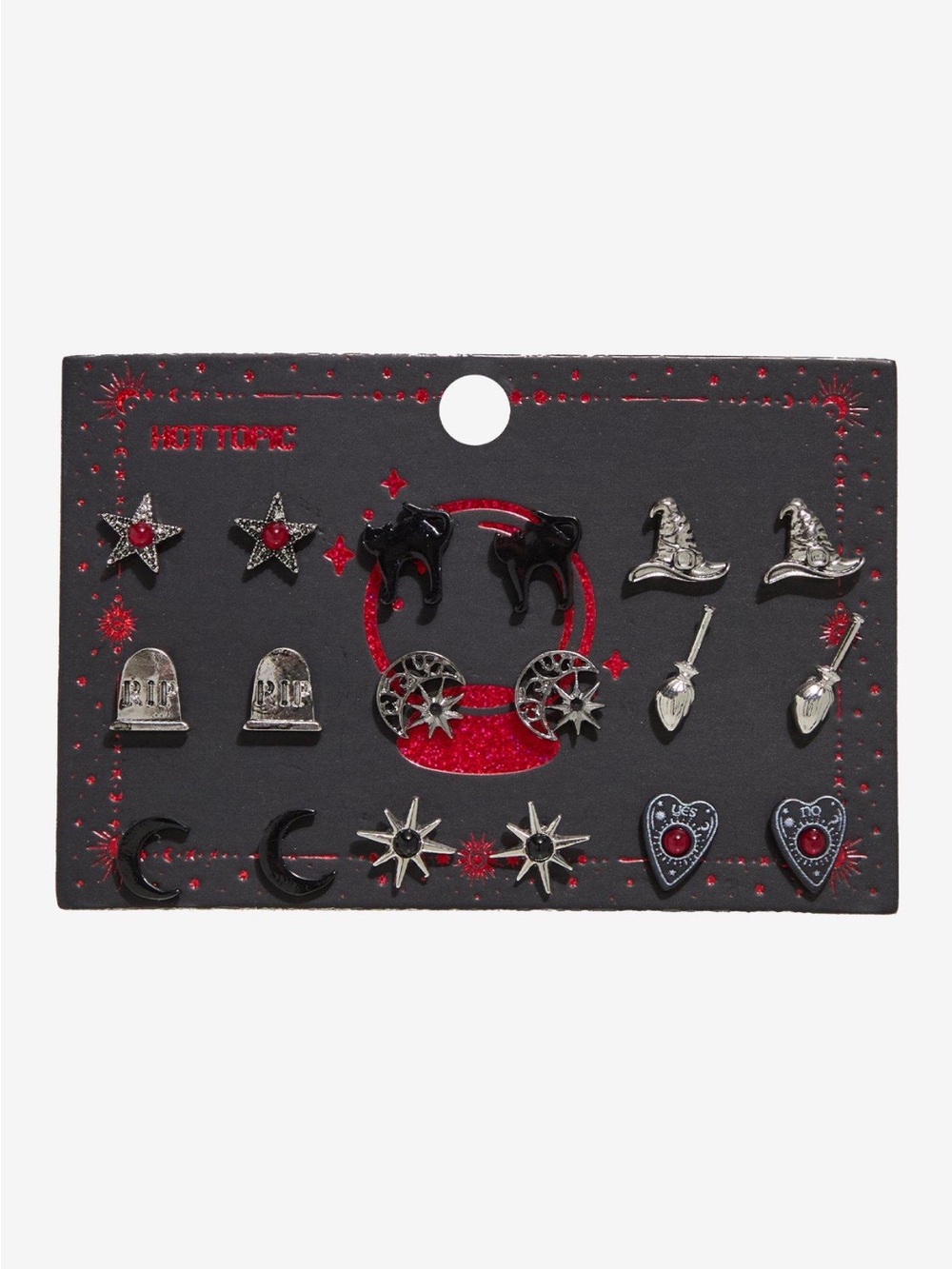 Black Cat Witch Planchette Stud Earring Set Hot Topic